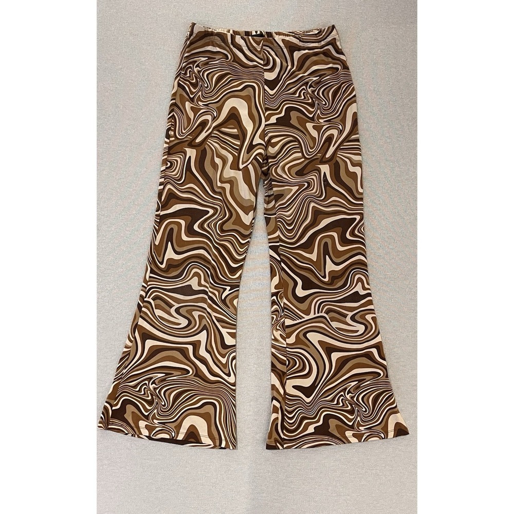 Rue21‎ Flare Pants Large Boho Stripe Brown Bell Bottom Stretch High Rise Retro